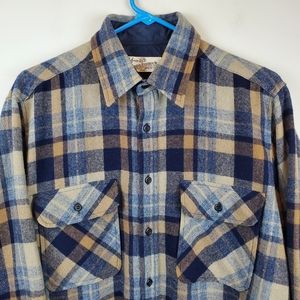 VTG 70s Sears Roebuck Plaid Wool Button Up Shirt Size M Mens Long Sleeve SOFT